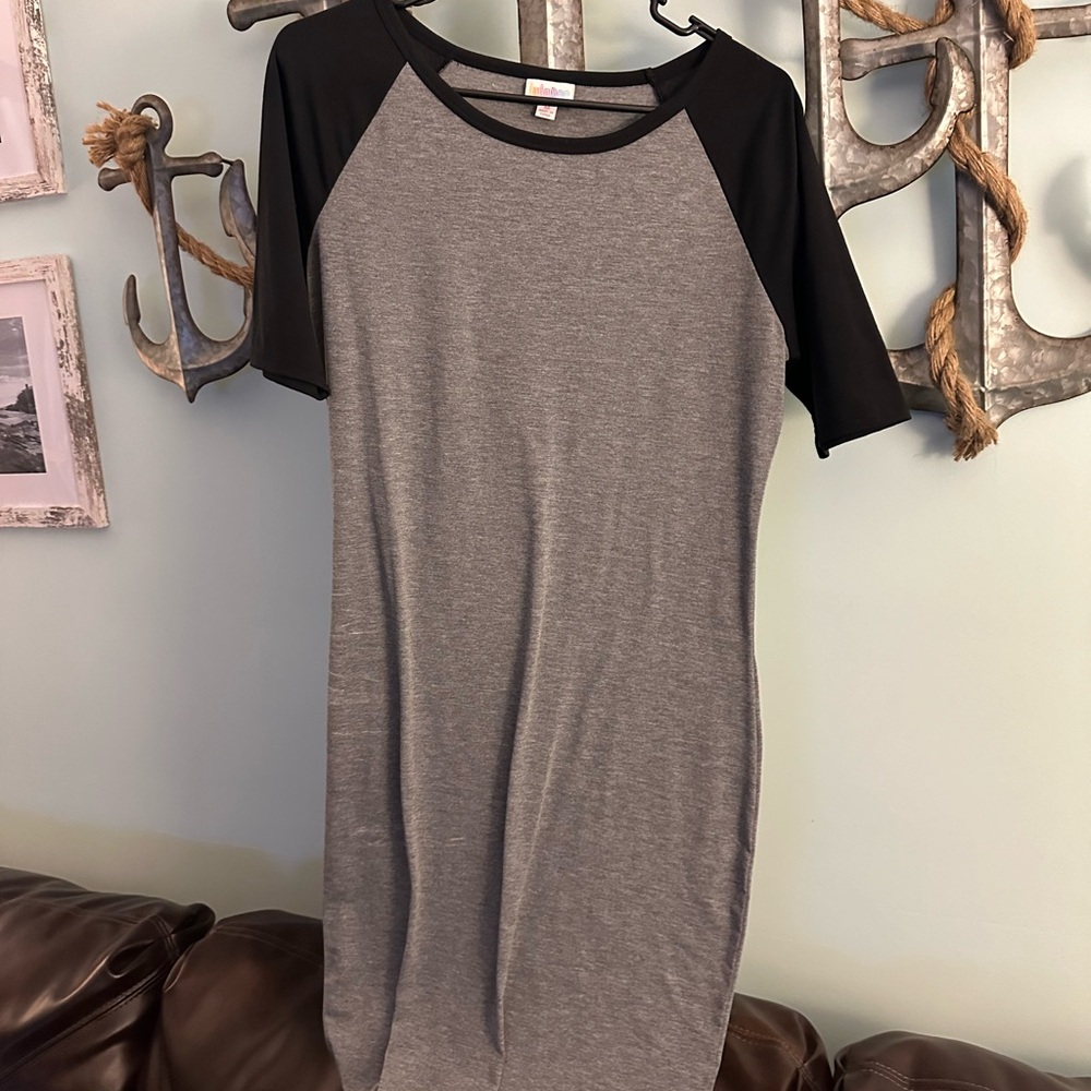 LuLaRoe Black and Grey Retired Julia Dress Medium
